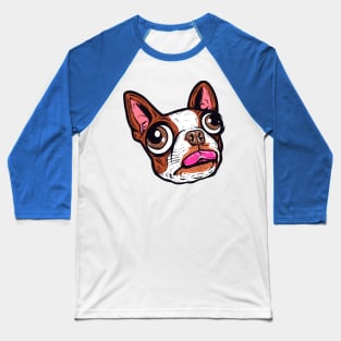 Brown Boston Terrier Face Baseball T-Shirt